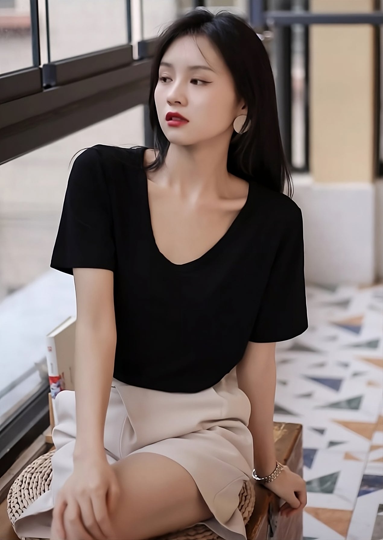 Black Low Neckline T-Shirt