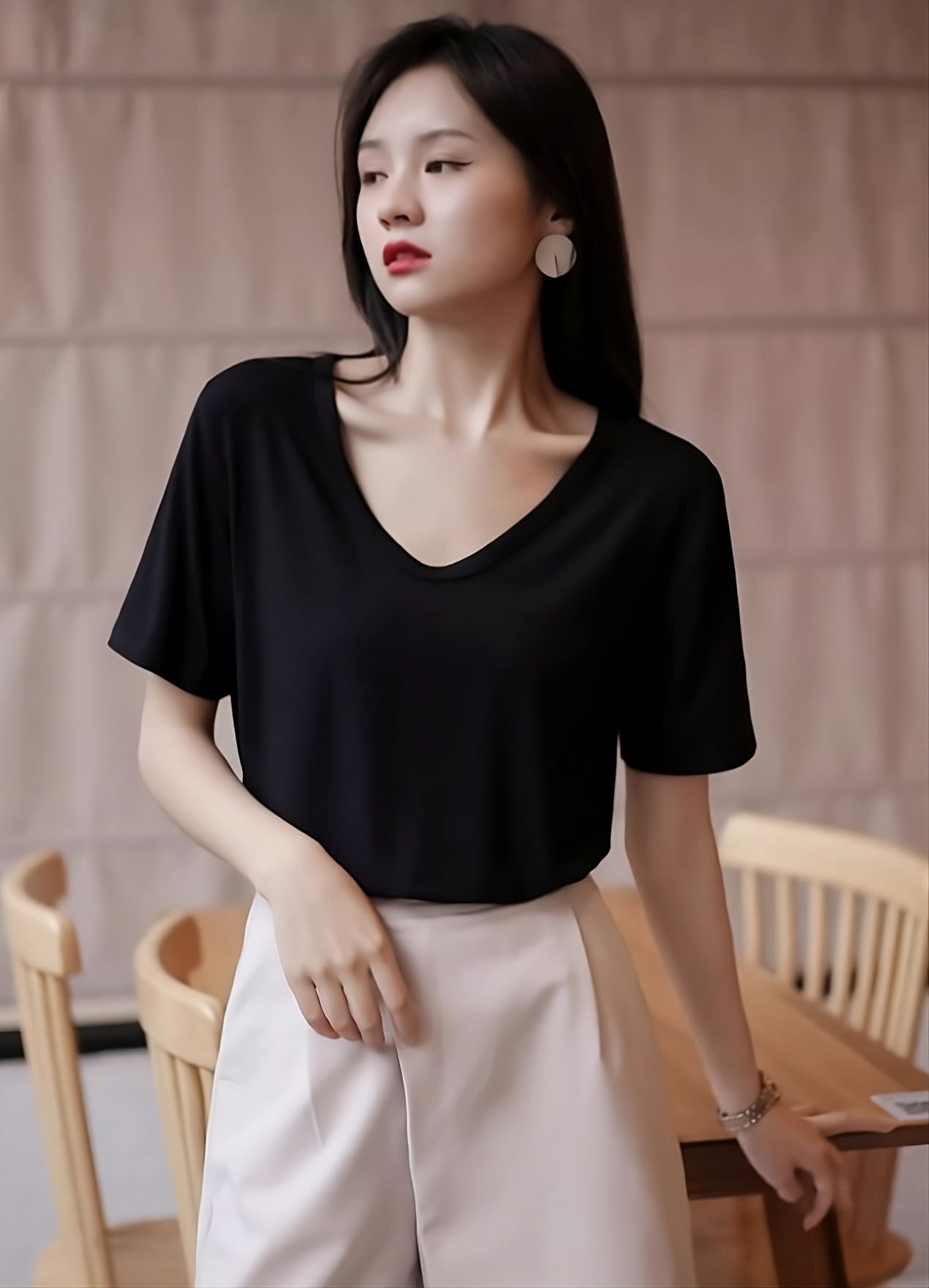 Black Low Neckline T-Shirt