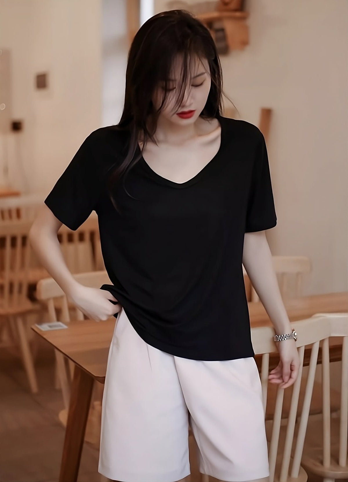 Black Low Neckline T-Shirt
