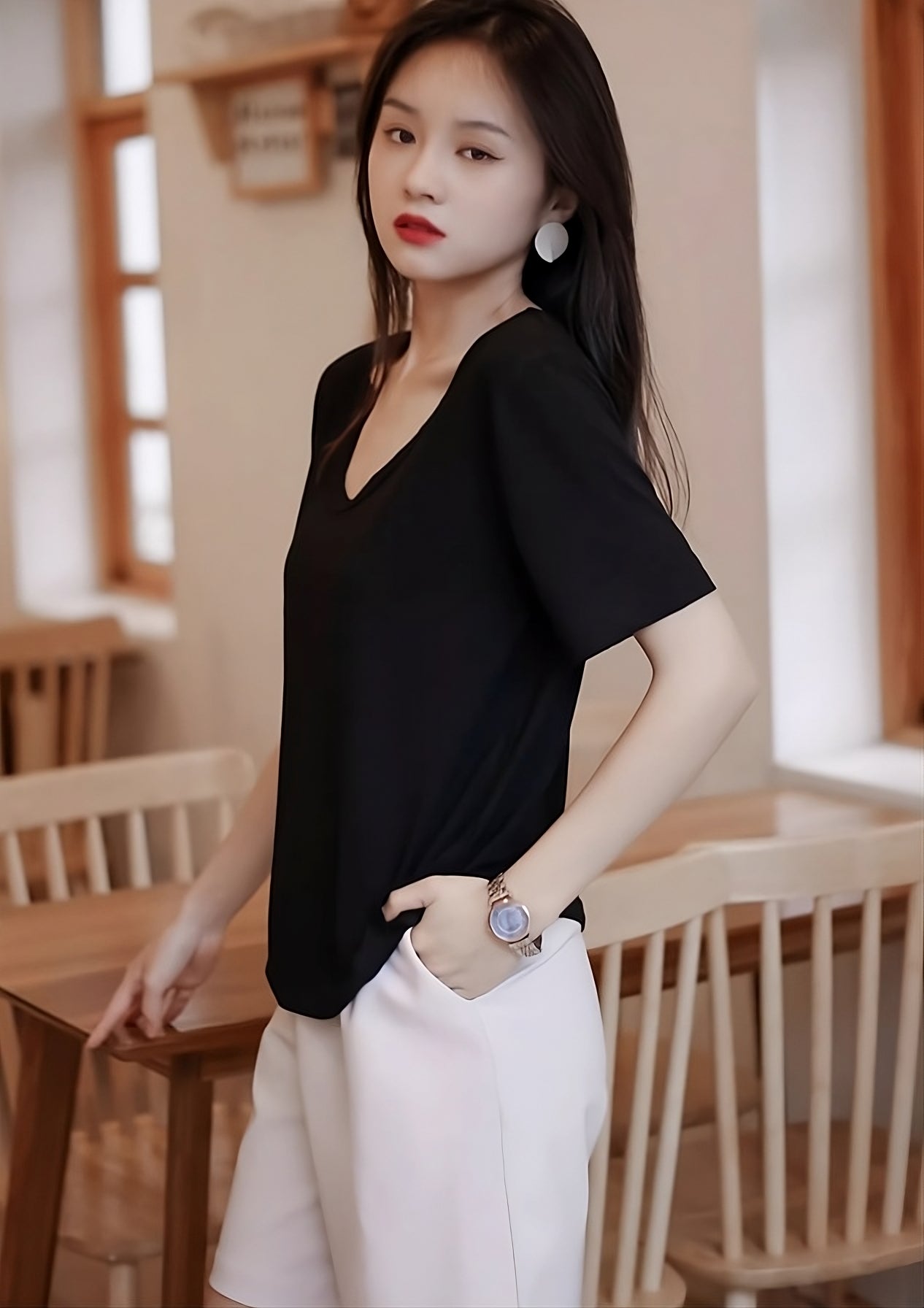 Black Low Neckline T-Shirt