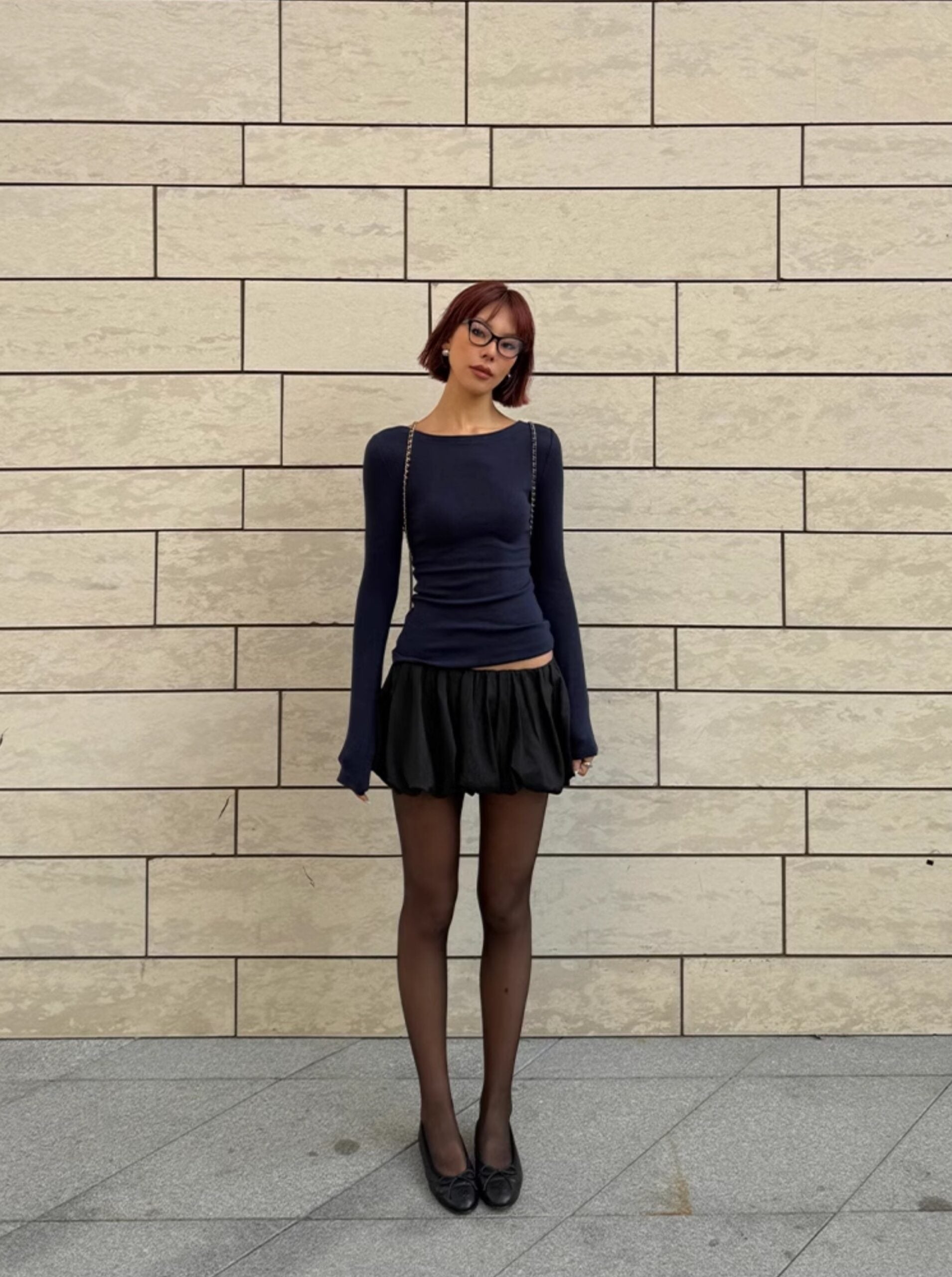 Black Low Rise Puff Skirt