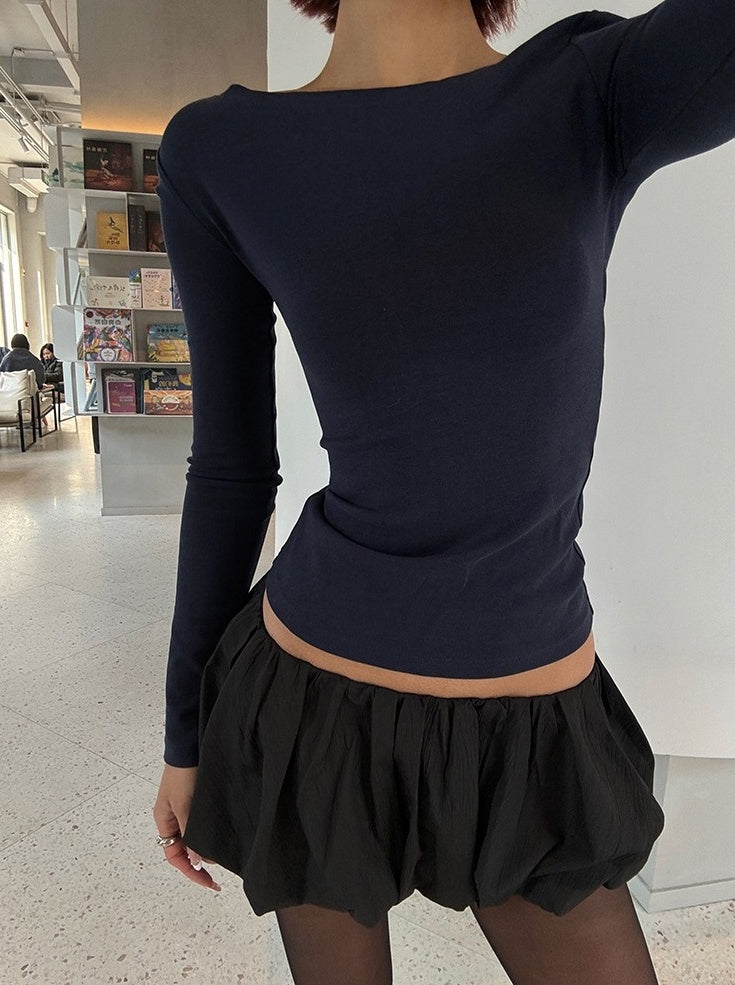 Black Low Rise Puff Skirt
