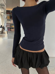 Black Low Rise Puff Skirt