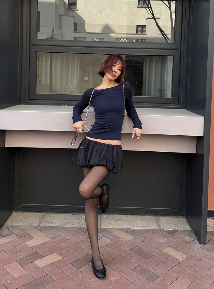 Black Low Rise Puff Skirt