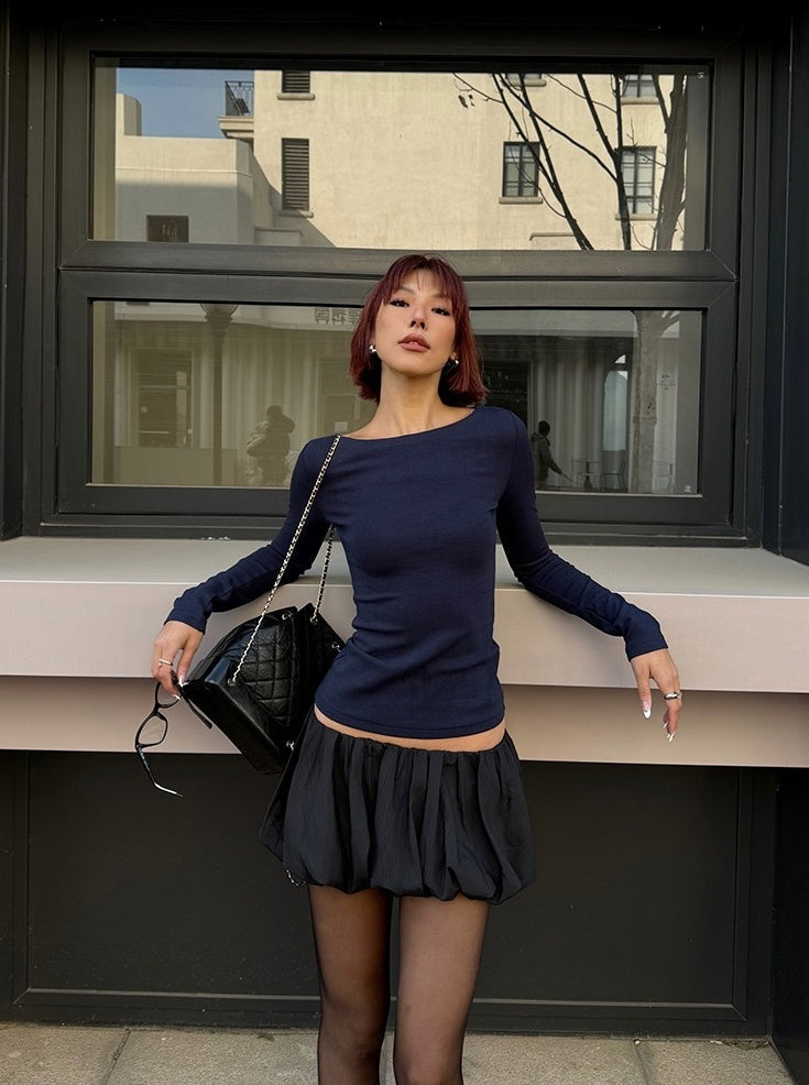 Black Low Rise Puff Skirt