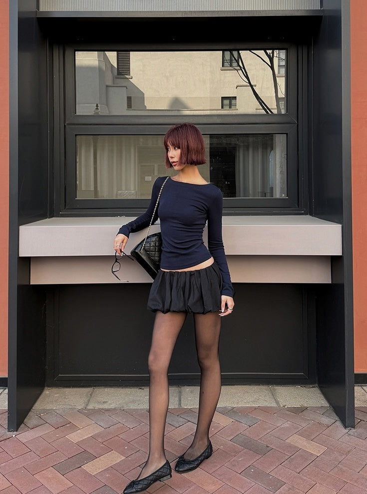 Black Low Rise Puff Skirt