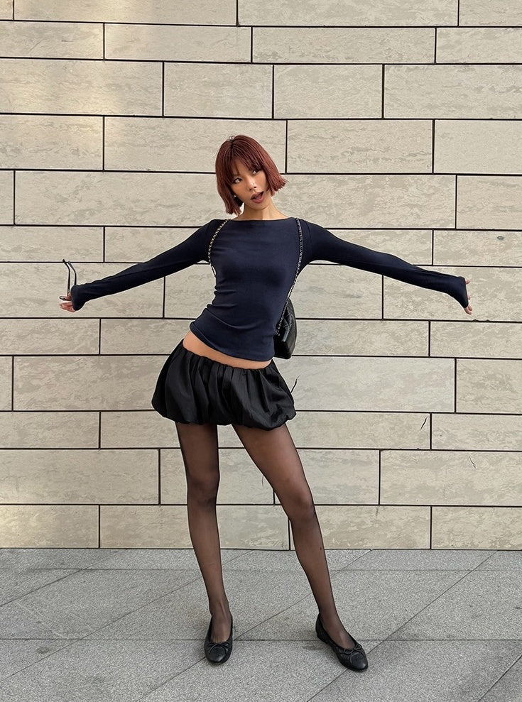 Black Low Rise Puff Skirt