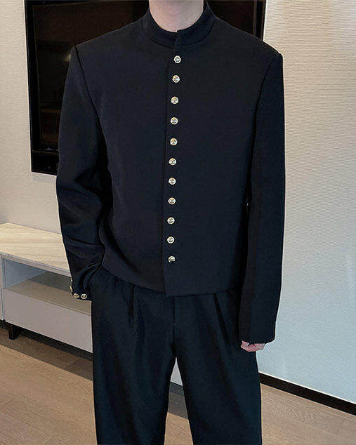 Black Mandarin Collar Blazer Jacket