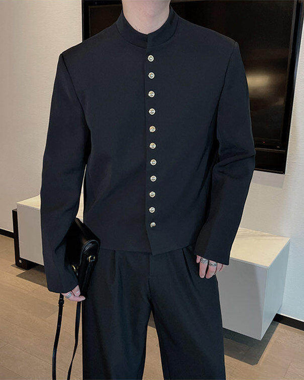 Black Mandarin Collar Blazer Jacket