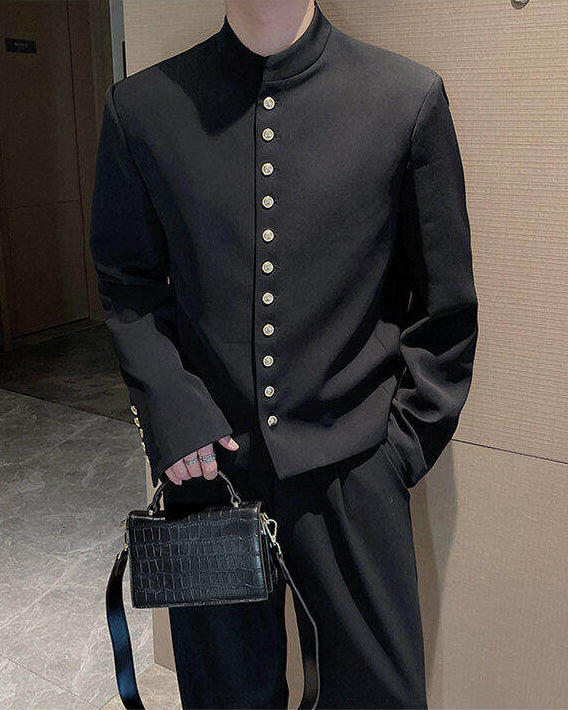 Black Mandarin Collar Blazer Jacket