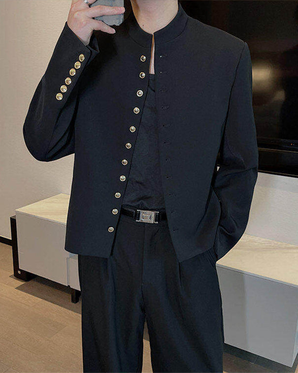 Black Mandarin Collar Blazer Jacket