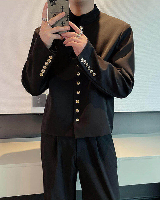 Black Mandarin Collar Blazer Jacket