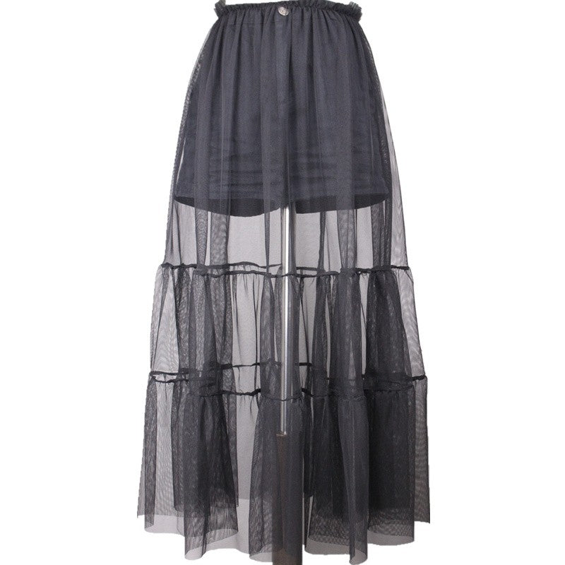 Black Mesh Tiered Skirt