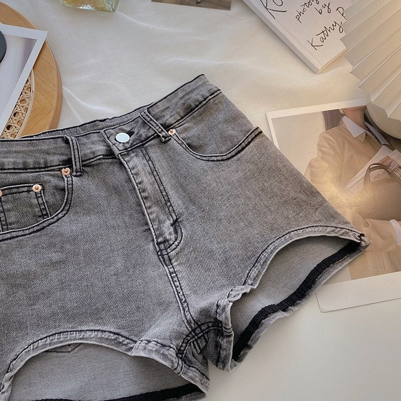 Black Micro Denim Shorts