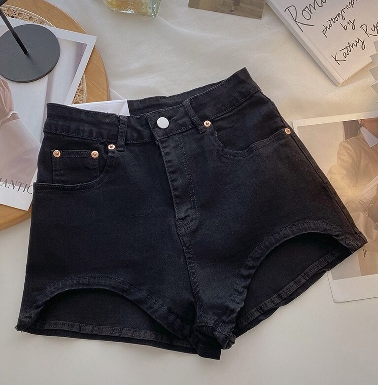 Black Micro Denim Shorts