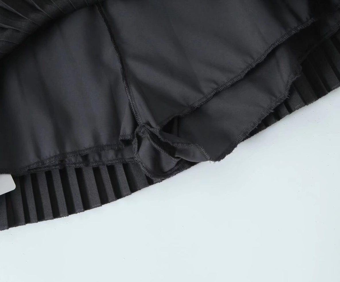 Black Micro Pleats Double Bow Skirt