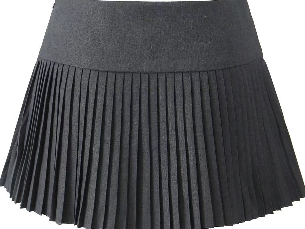 Black Micro Pleats Double Bow Skirt