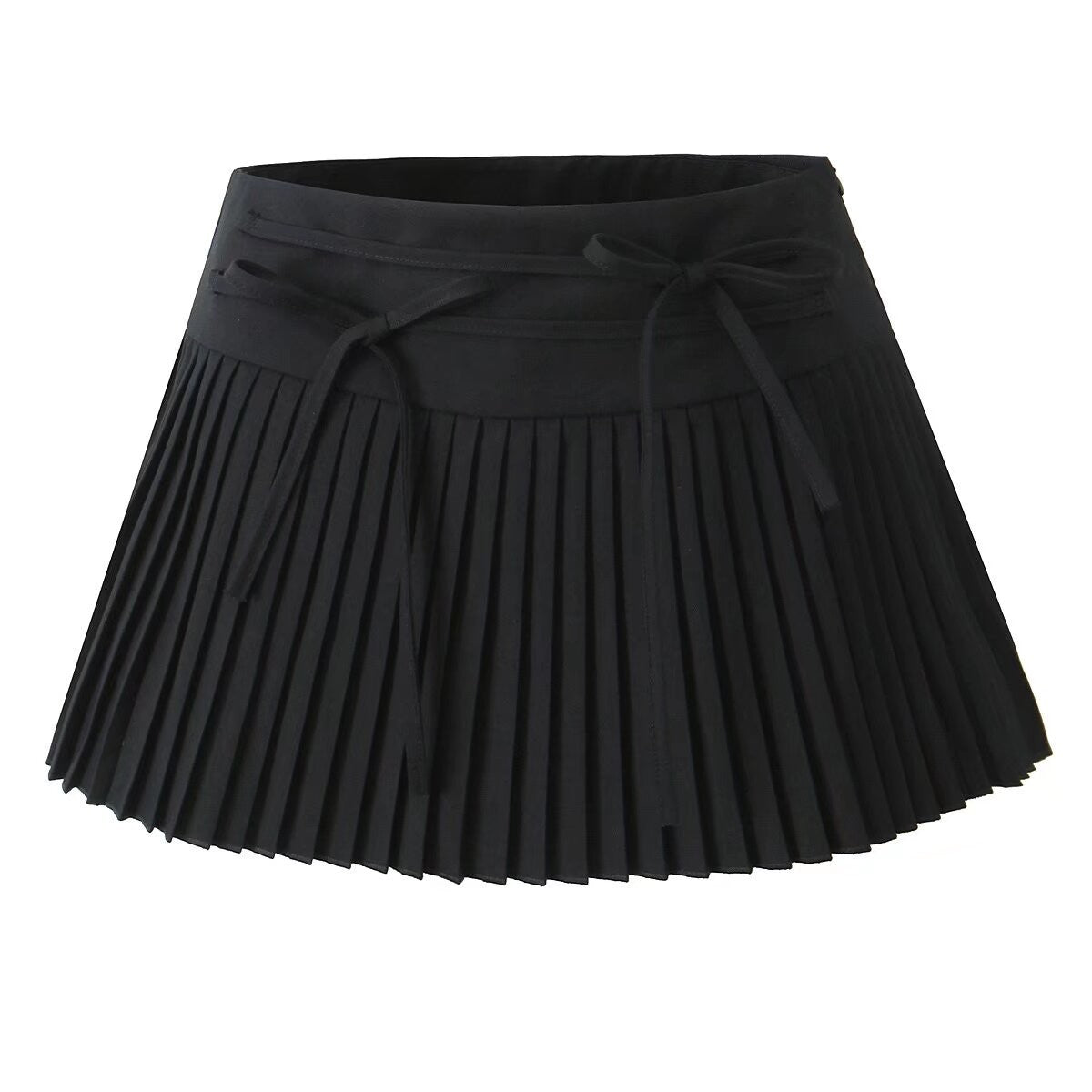 Black Micro Pleats Double Bow Skirt
