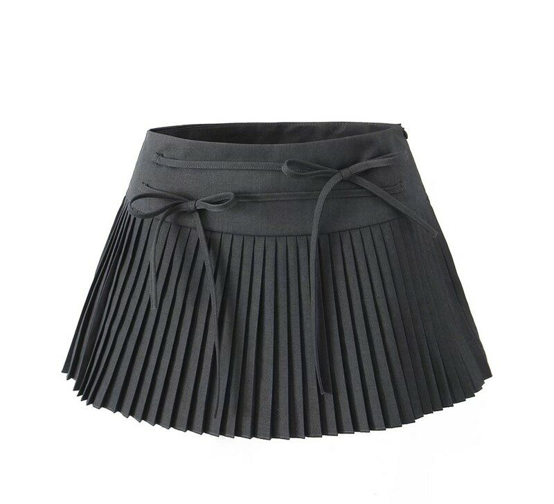 Black Micro Pleats Double Bow Skirt