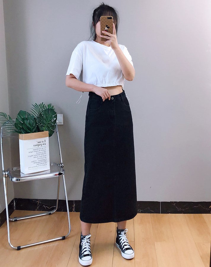 Black Midi Denim Skirt