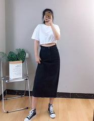 Black Midi Denim Skirt