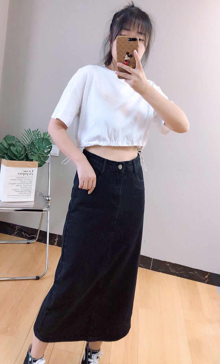 Black Midi Denim Skirt