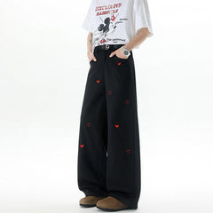 Black Mini Hearts Embroidered Jeans