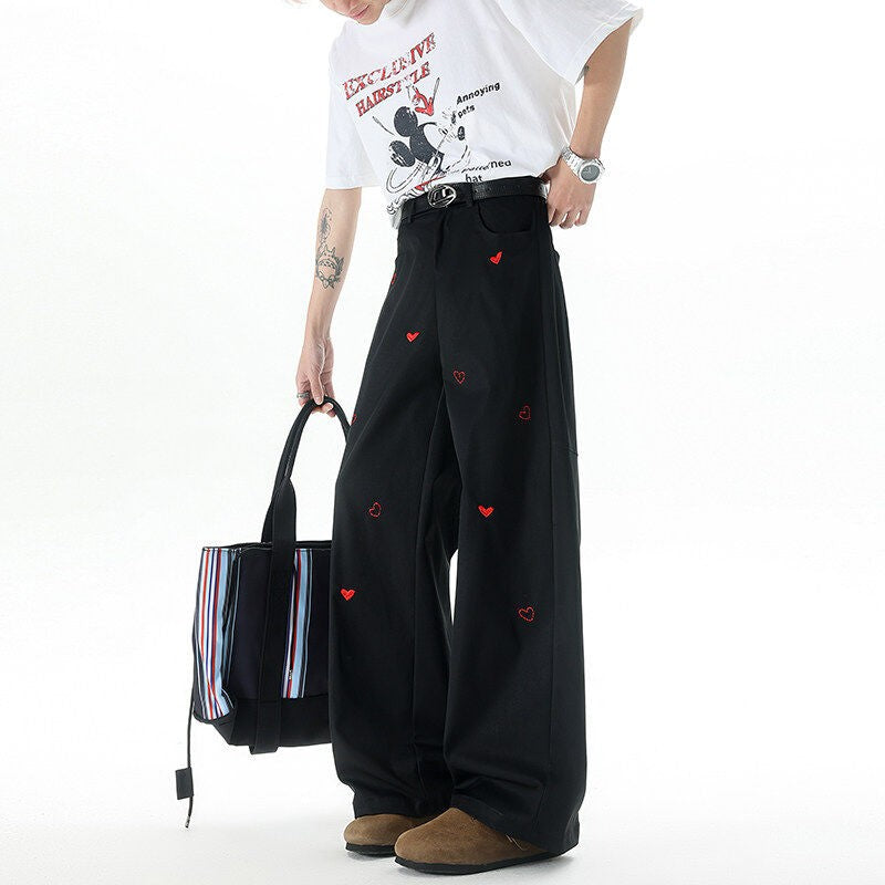 Black Mini Hearts Embroidered Jeans