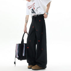 Black Mini Hearts Embroidered Jeans