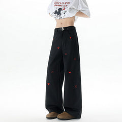 Black Mini Hearts Embroidered Jeans