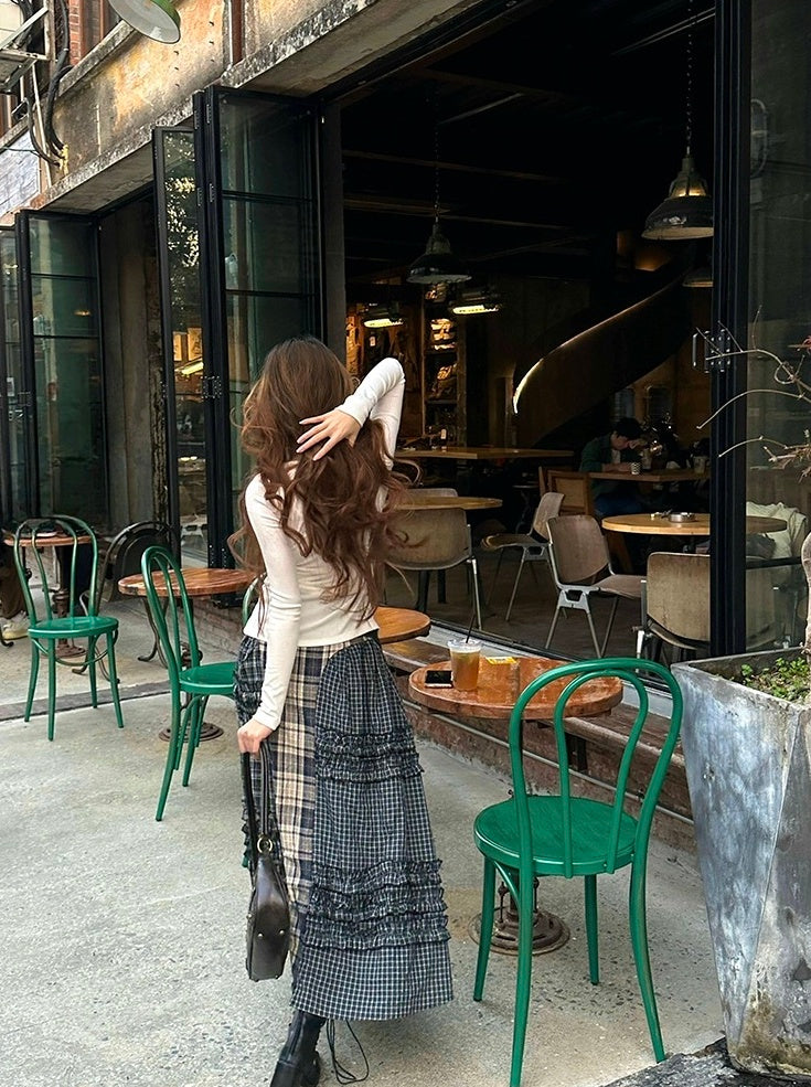 Black Mixed Plaid Patchwork Skirt