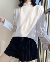 White Mock Neck Long Sleeves Top