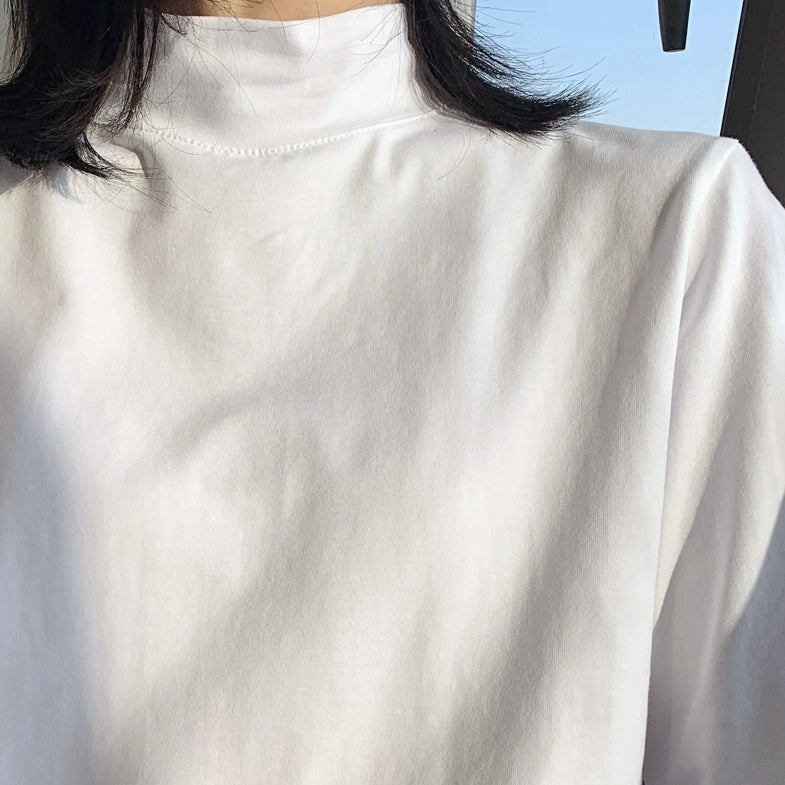 White Mock Neck Long Sleeves Top