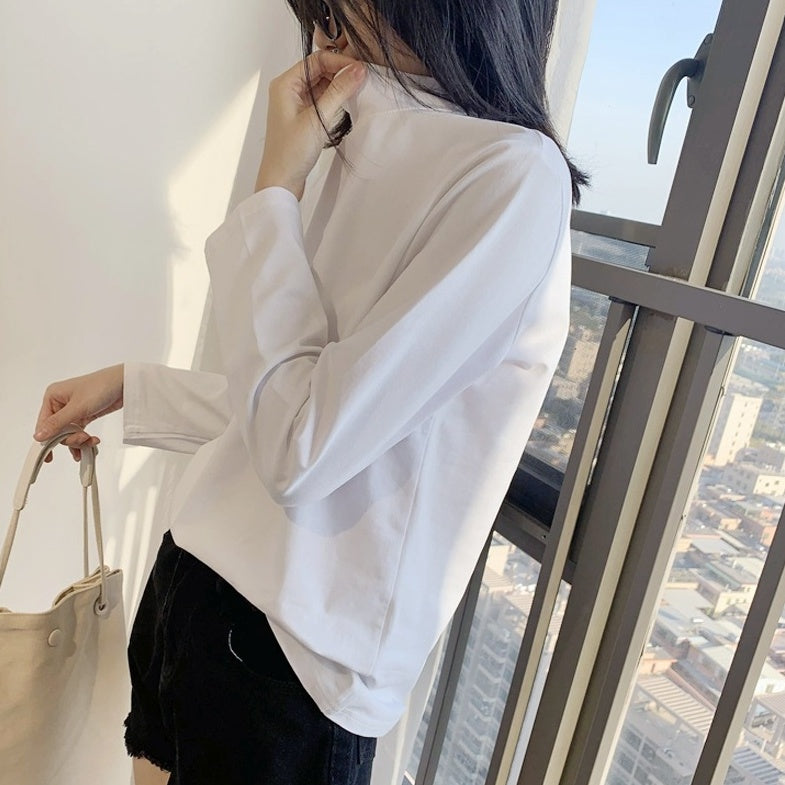 White Mock Neck Long Sleeves Top