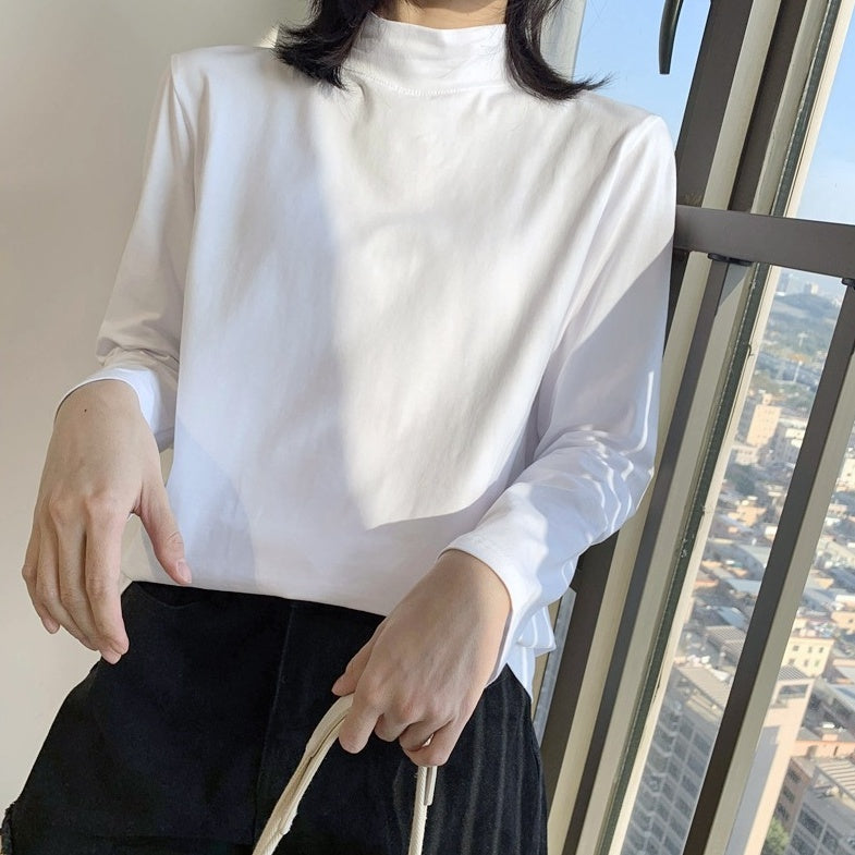 White Mock Neck Long Sleeves Top