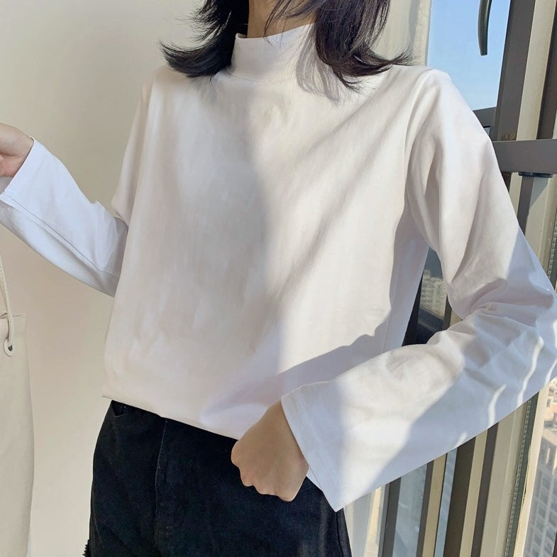 White Mock Neck Long Sleeves Top