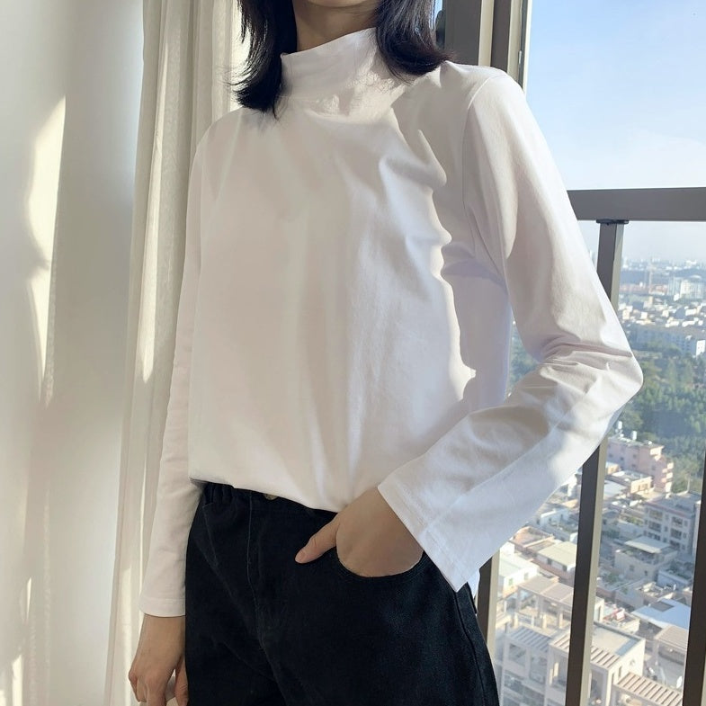 White Mock Neck Long Sleeves Top