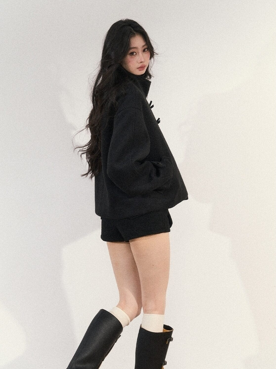 Black Modern Mandarin Collar Jacket