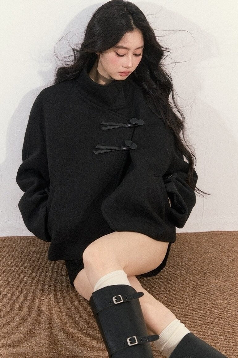 Black Modern Mandarin Collar Jacket
