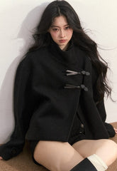 Black Modern Mandarin Collar Jacket