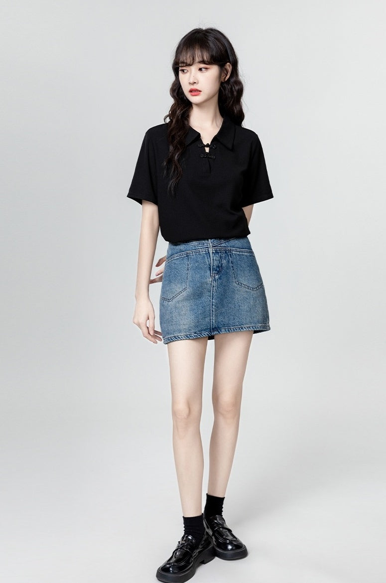 Black Modern Mandarin Collar Polo Shirt