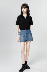 Black Modern Mandarin Collar Polo Shirt