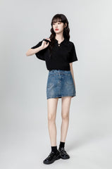 Black Modern Mandarin Collar Polo Shirt