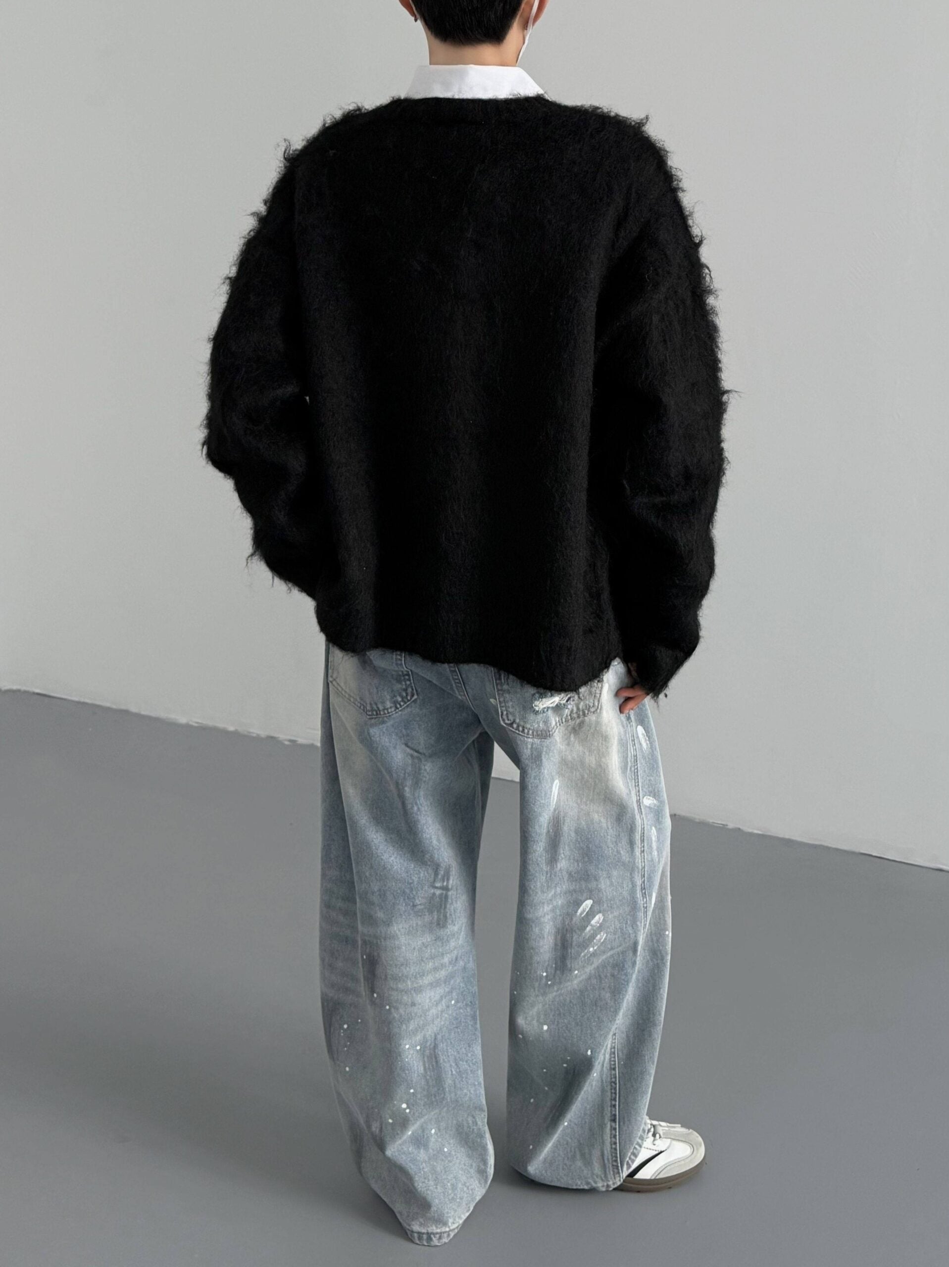 Black Mohair Button-Down Cardigan