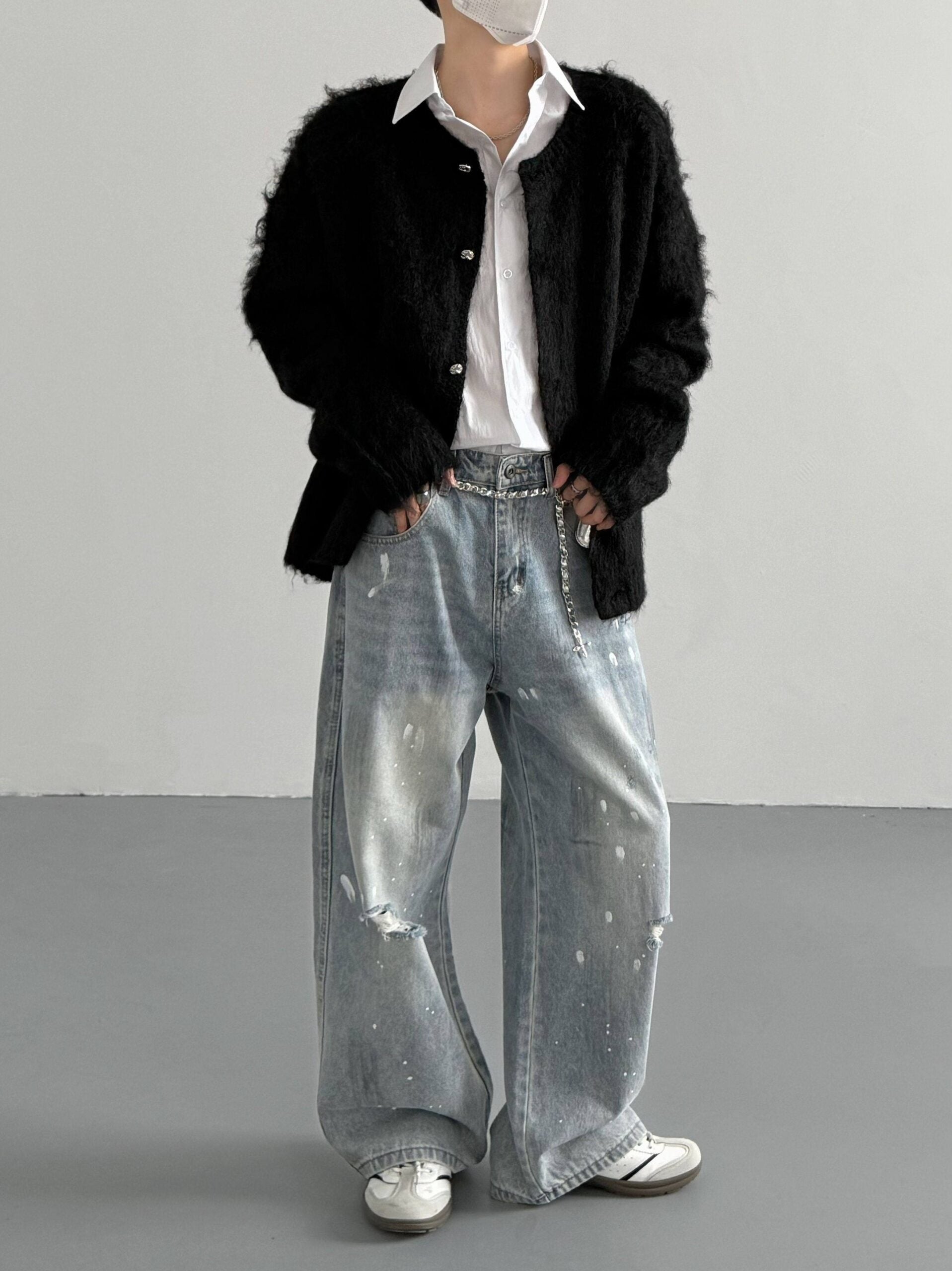 Black Mohair Button-Down Cardigan