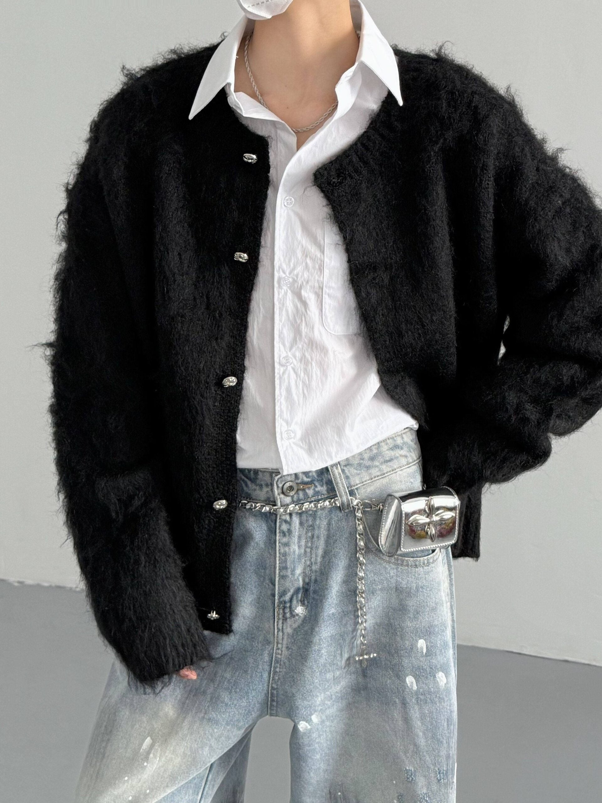 Black Mohair Button-Down Cardigan