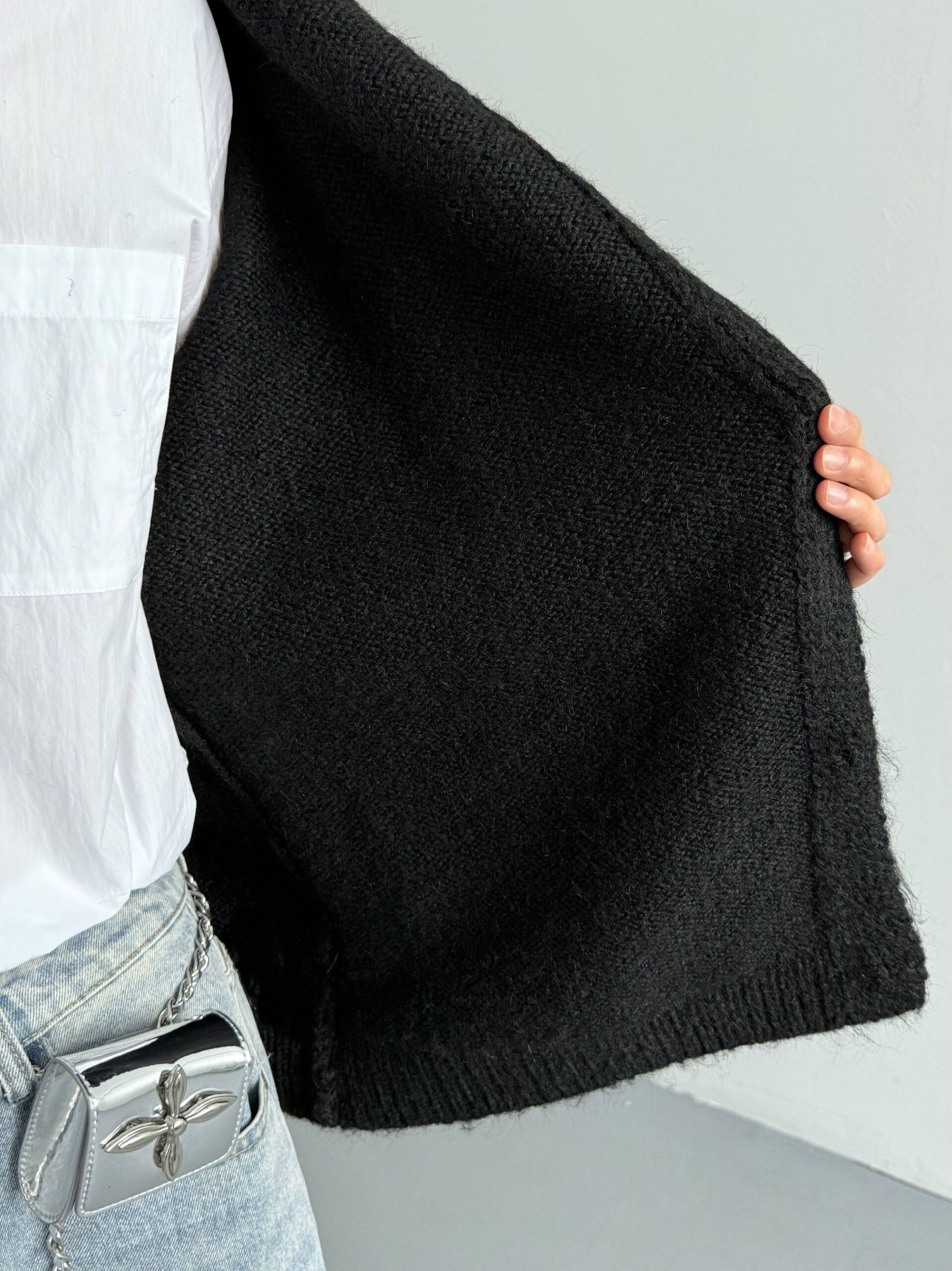 Black Mohair Button-Down Cardigan