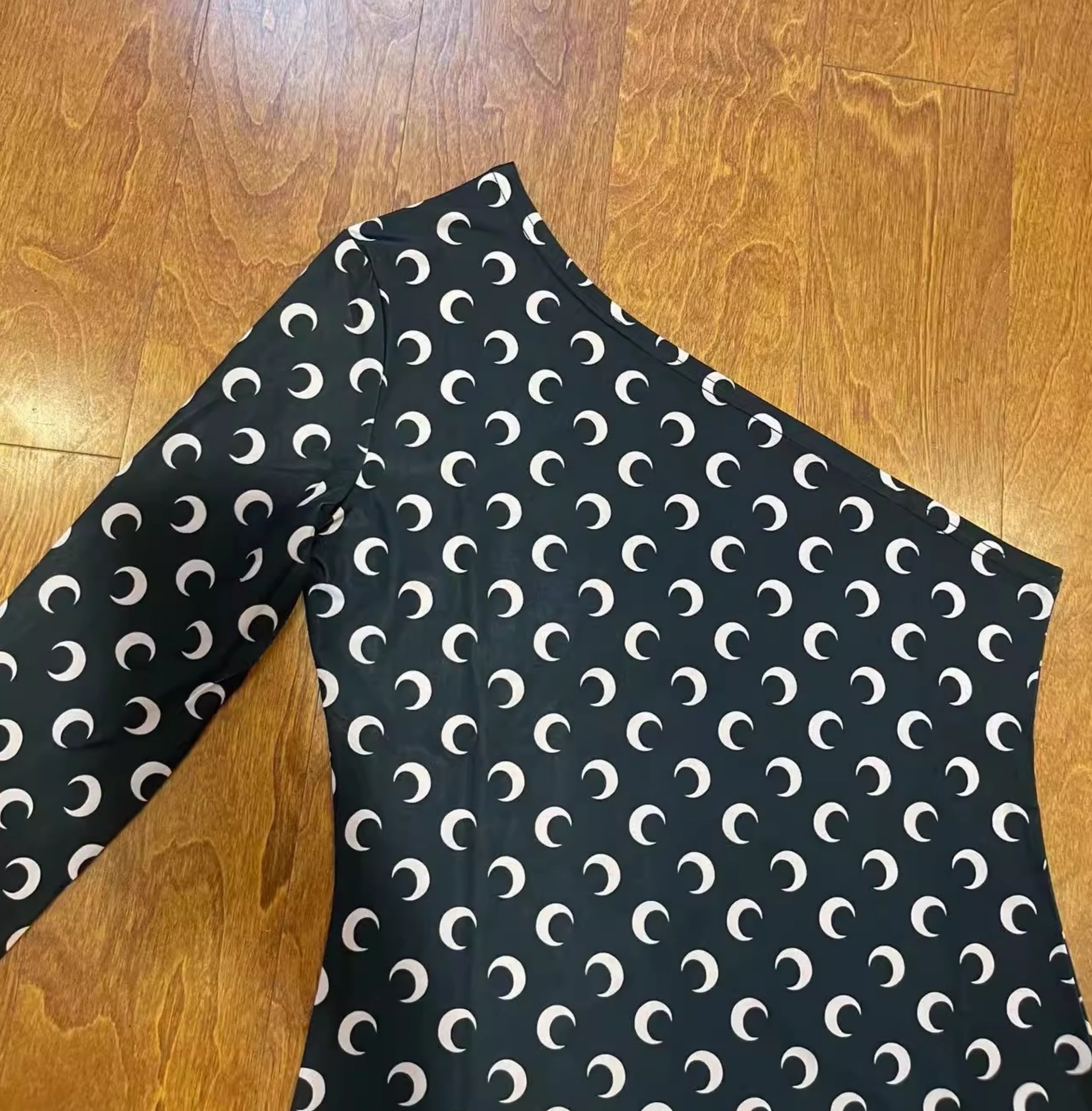 Black Moon Pattern One-Shoulder Top