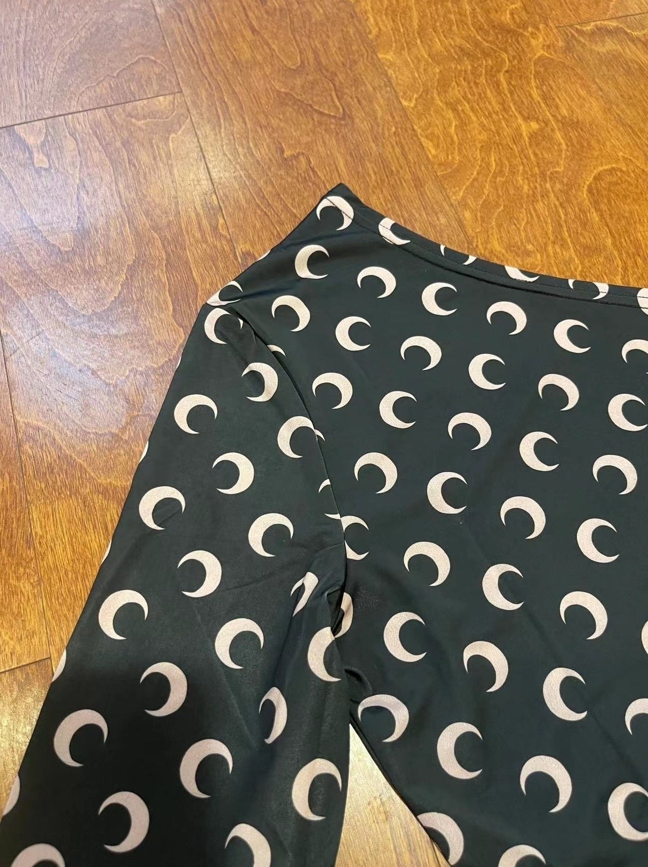 Black Moon Pattern One-Shoulder Top