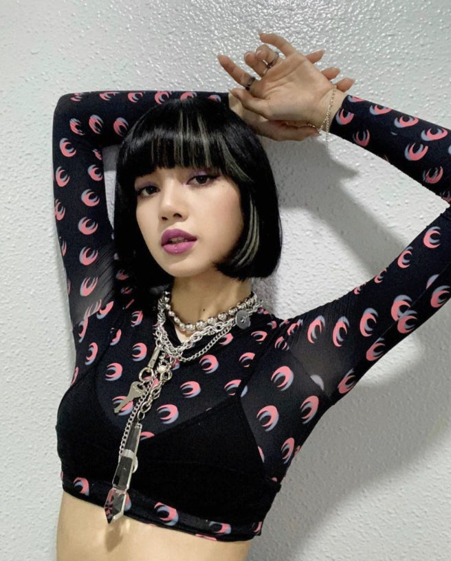 Black Moon Print Long Sleeves Top